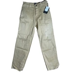 PRPS Women Khaki MONTE CARLO‎ Distressed Capri Buttonfly Chino Pants Size 26